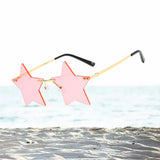Maxbell Star Shape Sunglasses Masquerade Halloween Party Pentagram Rimless Glasses Pink