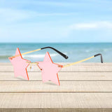 Maxbell Star Shape Sunglasses Masquerade Halloween Party Pentagram Rimless Glasses Pink