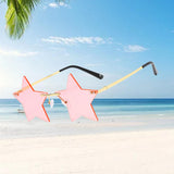 Maxbell Star Shape Sunglasses Masquerade Halloween Party Pentagram Rimless Glasses Pink