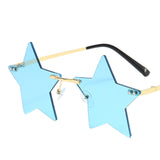 Maxbell Star Shape Sunglasses Masquerade Halloween Party Pentagram Rimless Glasses Blue