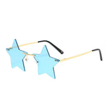 Maxbell Star Shape Sunglasses Masquerade Halloween Party Pentagram Rimless Glasses Blue