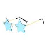 Maxbell Star Shape Sunglasses Masquerade Halloween Party Pentagram Rimless Glasses Blue