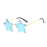 Maxbell Star Shape Sunglasses Masquerade Halloween Party Pentagram Rimless Glasses Blue