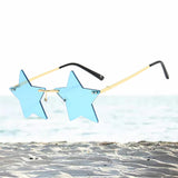 Maxbell Star Shape Sunglasses Masquerade Halloween Party Pentagram Rimless Glasses Blue