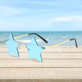 Maxbell Star Shape Sunglasses Masquerade Halloween Party Pentagram Rimless Glasses Blue