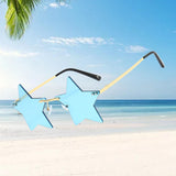 Maxbell Star Shape Sunglasses Masquerade Halloween Party Pentagram Rimless Glasses Blue