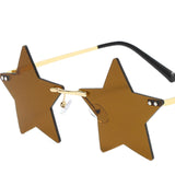 Maxbell Star Shape Sunglasses Masquerade Halloween Party Pentagram Rimless Glasses Brown
