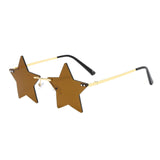 Maxbell Star Shape Sunglasses Masquerade Halloween Party Pentagram Rimless Glasses Brown