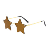 Maxbell Star Shape Sunglasses Masquerade Halloween Party Pentagram Rimless Glasses Brown