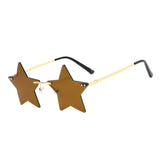 Maxbell Star Shape Sunglasses Masquerade Halloween Party Pentagram Rimless Glasses Brown