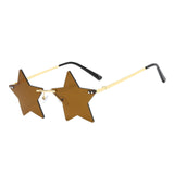 Maxbell Star Shape Sunglasses Masquerade Halloween Party Pentagram Rimless Glasses Brown
