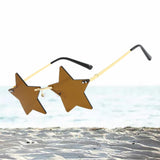 Maxbell Star Shape Sunglasses Masquerade Halloween Party Pentagram Rimless Glasses Brown