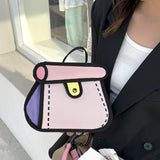 Maxbell Cartoon 2D Drawing Handbag Casual Portable Shoulder Bag for Women Female pink