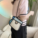 Maxbell Cartoon 2D Drawing Handbag Casual Portable Shoulder Bag for Women Female blue