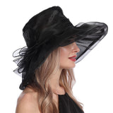 Maxbell Organza Hat Tea Party Hat Sun Hat Derby Hat for Camping Black