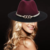 Maxbell Fashion Fedora Hat Cowgirl Trilby Hat Jazz Hat Performance Supplies Party Dark Red and Black