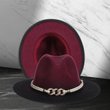 Maxbell Fashion Fedora Hat Cowgirl Trilby Hat Jazz Hat Performance Supplies Party Dark Red and Black