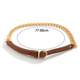 Maxbell Women Waist Belt Metal Chain PU Leather for Boys Girls Club Bar Cosplay Brown