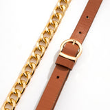 Maxbell Women Waist Belt Metal Chain PU Leather for Boys Girls Club Bar Cosplay Brown