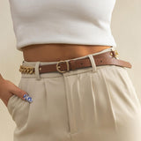 Maxbell Women Waist Belt Metal Chain PU Leather for Boys Girls Club Bar Cosplay Brown