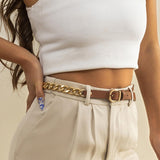 Maxbell Women Waist Belt Metal Chain PU Leather for Boys Girls Club Bar Cosplay Brown
