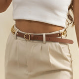 Maxbell Women Waist Belt Metal Chain PU Leather for Boys Girls Club Bar Cosplay Brown