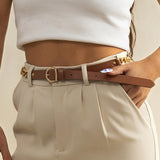 Maxbell Women Waist Belt Metal Chain PU Leather for Boys Girls Club Bar Cosplay Brown