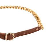 Maxbell Women Waist Belt Metal Chain PU Leather for Boys Girls Club Bar Cosplay Brown