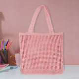 Maxbell Womens Crochet Shoulder Bag Hollow Shopping Bags Handbag Purse Travel Bag Pink