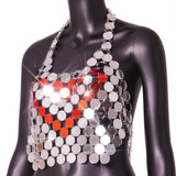 Maxbell Metal Sequins Tank Top Backless Womens Halter Vest for Club Festival Beach