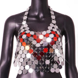 Maxbell Metal Sequins Tank Top Backless Womens Halter Vest for Club Festival Beach