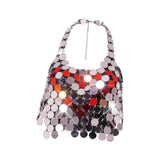 Maxbell Metal Sequins Tank Top Backless Womens Halter Vest for Club Festival Beach
