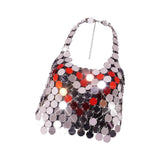 Maxbell Metal Sequins Tank Top Backless Womens Halter Vest for Club Festival Beach