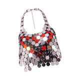 Maxbell Metal Sequins Tank Top Backless Womens Halter Vest for Club Festival Beach