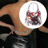Maxbell Metal Sequins Tank Top Backless Womens Halter Vest for Club Festival Beach