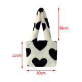 Maxbell Heart Plush Tote Cute Shoulder Bag Furry Purse for Women Ladies Girls White