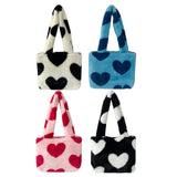 Maxbell Heart Plush Tote Cute Shoulder Bag Furry Purse for Women Ladies Girls White