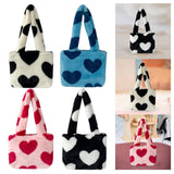 Maxbell Heart Plush Tote Cute Shoulder Bag Furry Purse for Women Ladies Girls White