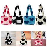 Maxbell Heart Plush Tote Cute Shoulder Bag Furry Purse for Women Ladies Girls White