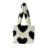 Maxbell Heart Plush Tote Cute Shoulder Bag Furry Purse for Women Ladies Girls White