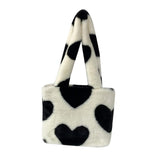 Maxbell Heart Plush Tote Cute Shoulder Bag Furry Purse for Women Ladies Girls White