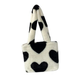 Maxbell Heart Plush Tote Cute Shoulder Bag Furry Purse for Women Ladies Girls White