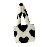 Maxbell Heart Plush Tote Cute Shoulder Bag Furry Purse for Women Ladies Girls White