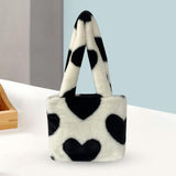 Maxbell Heart Plush Tote Cute Shoulder Bag Furry Purse for Women Ladies Girls White