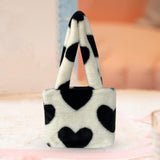 Maxbell Heart Plush Tote Cute Shoulder Bag Furry Purse for Women Ladies Girls White