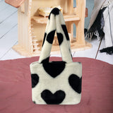 Maxbell Heart Plush Tote Cute Shoulder Bag Furry Purse for Women Ladies Girls White