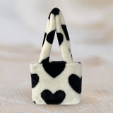 Maxbell Heart Plush Tote Cute Shoulder Bag Furry Purse for Women Ladies Girls White