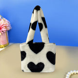 Maxbell Heart Plush Tote Cute Shoulder Bag Furry Purse for Women Ladies Girls White