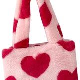 Maxbell Heart Plush Tote Cute Shoulder Bag Furry Purse for Women Ladies Girls Pink