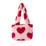 Maxbell Heart Plush Tote Cute Shoulder Bag Furry Purse for Women Ladies Girls Pink